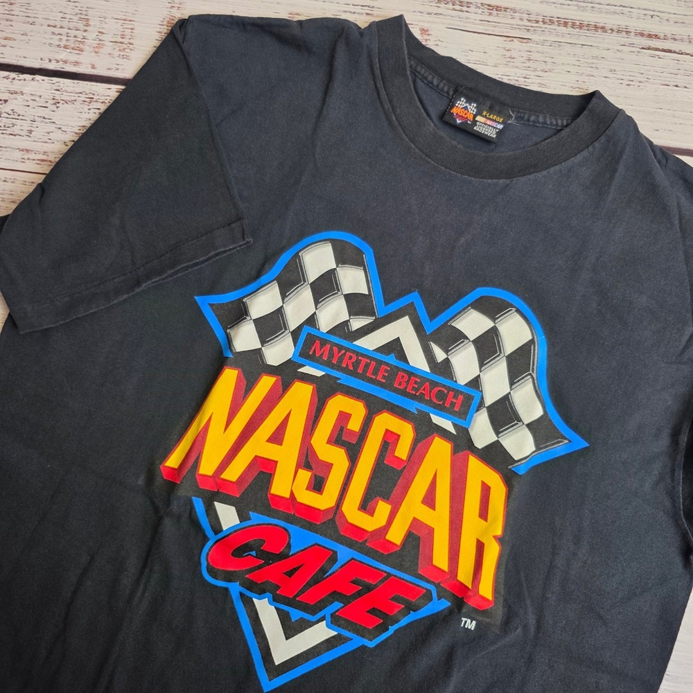 Vintage NASCAR Cafe Myrtle Beach T Shirt Mens XL Black Single Stitch Graphic Tee
